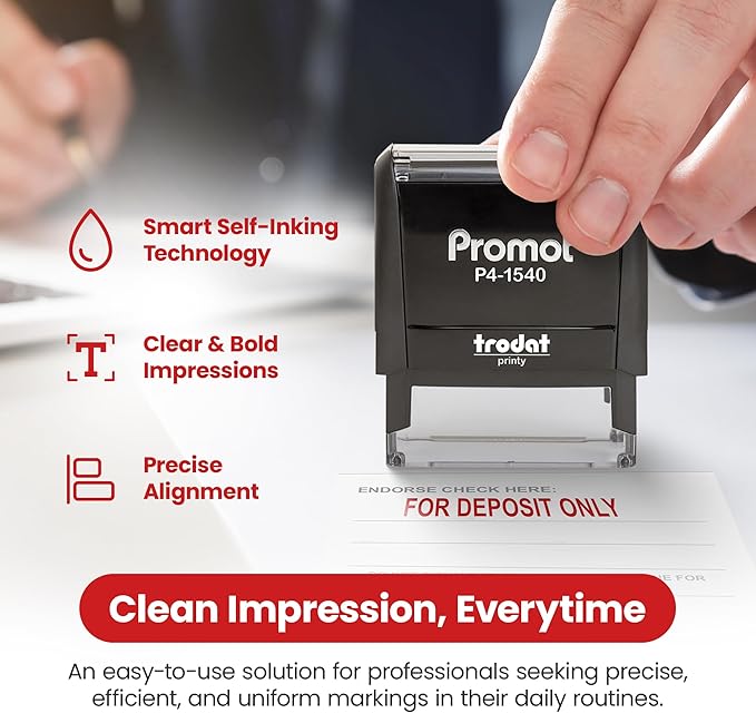 Promot for Deposit Only Self Inking Rubber Stamp - Refillable Office Stamps - Business, Bookkeeping, Ordering, Accounting, Work, Bank, Deposit Stamper - Red Ink