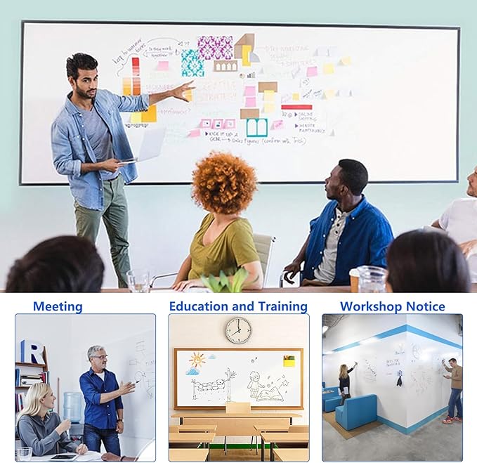 Magnetic White Board Film, 55" x 27" Dry Erase Board for Wall, Self Adhesive Whiteboard Paper Set for Office, Conference Room, Classroom, Home, Include Marker, Magnetic Eraser and Magnets