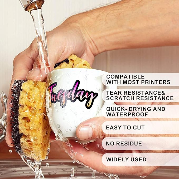 Premium Printable Vinyl Sticker Paper,Translucent 50 sheet Clear Self-Adhesive Sheets,Waterproof Dries Quickly Vivid Colors Decal Paper,Tear Resistant for Any Epson HP Canon Sawgrass Inkjet Printer