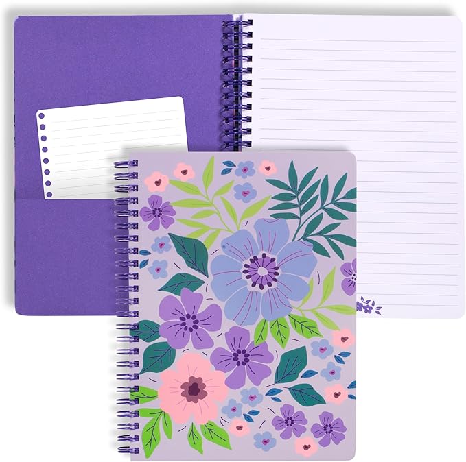 Steel Mill & Co Cute Mini Spiral Notebook, 8.25" x 6.25" Journal with Durable Hardcover and 160 Lined Pages, Lilac Floral