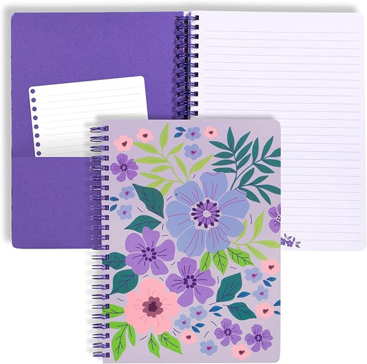 Steel Mill & Co Cute Mini Spiral Notebook, 8.25" x 6.25" Journal with Durable Hardcover and 160 Lined Pages, Lilac Floral