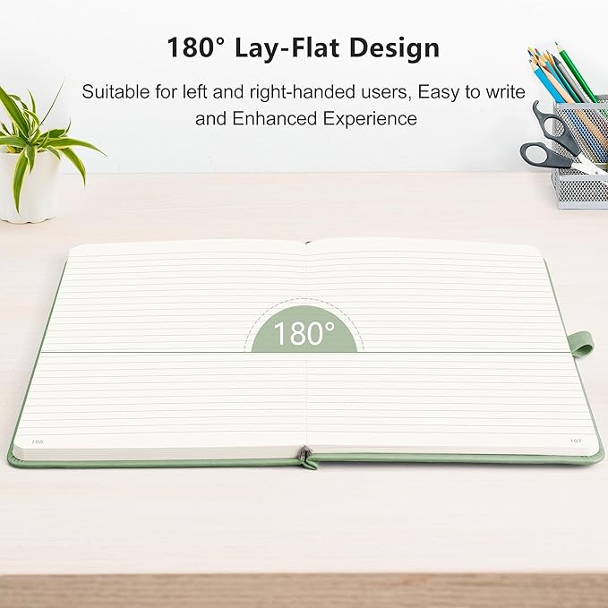 RETTACY Journaling Notebooks, A5 Lined Journal Notebook with 192 Numbered Pages, 5.7'' × 8.3'' Medium Size, for Writing, Work, Office, Leather Hardcover, 100 GSM Thick Paper (Light Green)