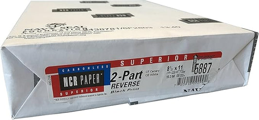 250 Sets, NCR Paper, 5887, Collated 2 Part (White, Canary), Letter Size Carbonless Paper Appleton