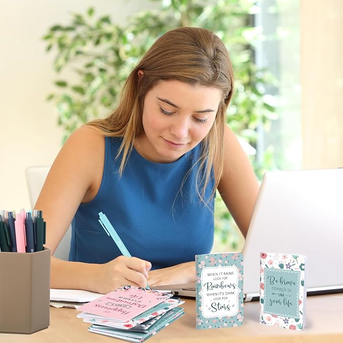 Funrous 32 Pcs Motivational Quote Pens Inspirational Notepads Mini Journal with Ballpoint Pen Small Notebooks Gift Set for Men Women Coworkers, Adult Party Favors Prizes Gift Bulk(Floral)