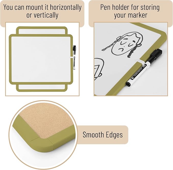 Mr. Pen- Dry Erase Board, 14” x 11” with a Black Dry Erase Marker, Olive Green Frame, Small White Board, White Board for Kids, White Board for Students, Small Dry Erase Board, Mini White Board