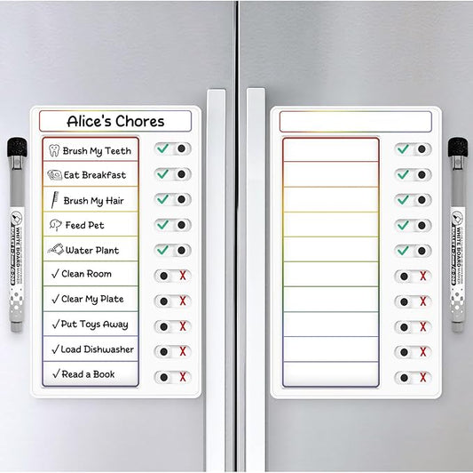 2 Pcs Chore Chart for Kids: Dry Erase My Chores Slider Chart, Magnetic Visual Schedule for Fridge, Kids Daily Checklist - ADHD Tools: to Do List and Routine Chart for Multiple Kids (Rainbow 2-pack)