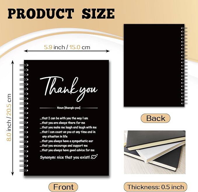 YAZMEEN Thank You Blank Spiral Notebook（160 Pages） Thank You Gift Hardcover Sketchbook Employee Appreciation Gift Coworker Leaving Gift Funny Notebook Gift for Work Bestie Colleague Teacher Friend
