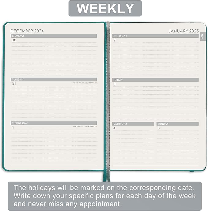 Artfan 2025 Planner - 2025 Planner Weekly and Monthly Planner, Jan. 2025 - Dec. 2025, Leather Planner 2025, 5.75" x 8.25" - Green