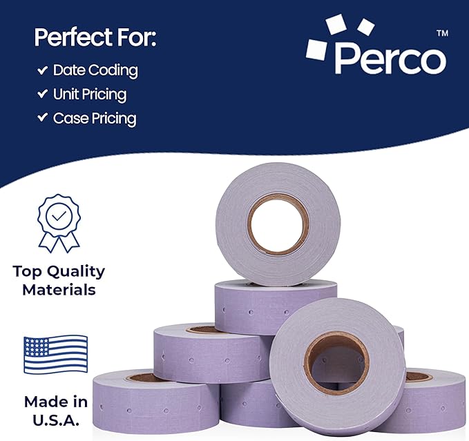 Perco 2 Line Lavender Labels - 32 Rolls, 4 Sleeves, 24,000 Blank Price and Date Gun Labels for Perco 2 Line Price and Date Guns - Made in USA