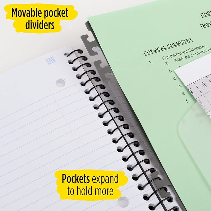 Five Star Advance Spiral Notebook + Study App, 3 Subject, College Ruled Paper, 11" x 8-1/2", 150 Sheets, With Spiral Guard and Movable Dividers, Black, 1 Count (73132)