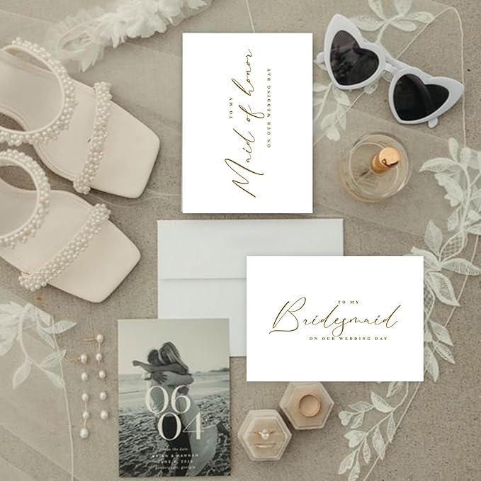 LADY&HOME To My Bridesmaid On My Wedding Day Card,Bridesmaid Thank You Card Wedding Day Bridesmaid Proposal (Gold Foil,6 Pack)