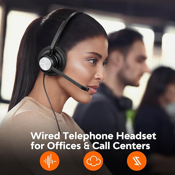 Office IP Phone Headset with Noise Canceling Mic, One Ear Wired Telephone Headset RJ9 for Snom Grandstream Yealink Landline Phones T19P T20P T21P T22P T26P T28P T23G T29G T32 T41S T42S T46S …