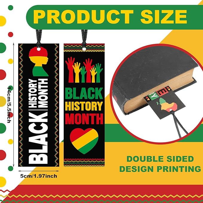 120 Pcs Black History Month Bookmarks Bulk 5.5 x 2'' Double Sided Inspirational Bookmarks African American Celebration Gifts with Ribbon for Women Men Black History Month Party Favors