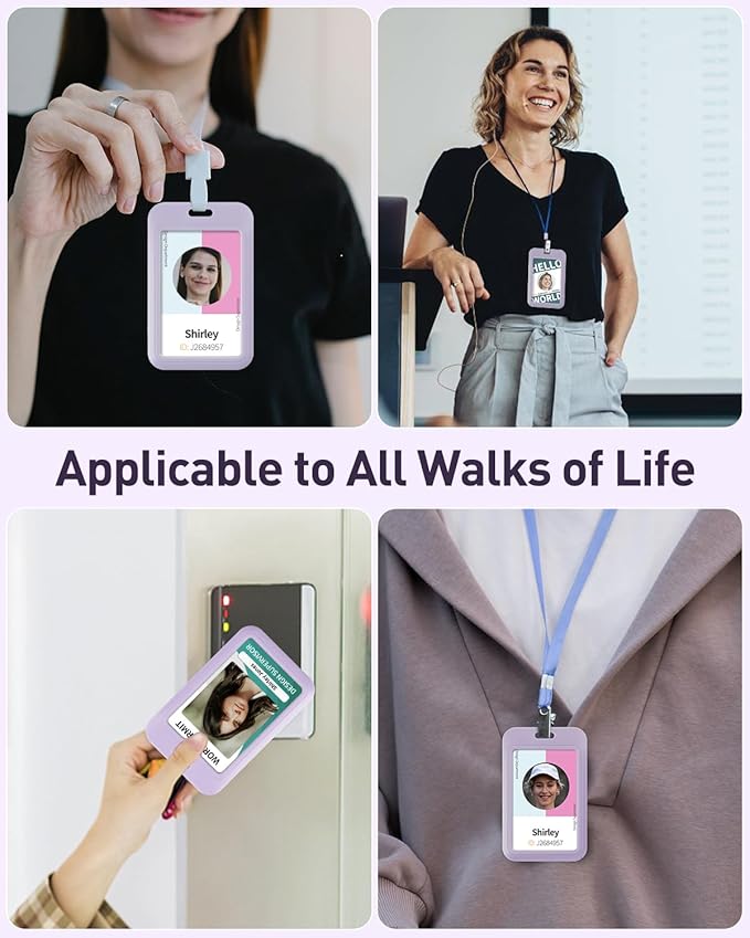 Uniclife 3 Pack Sliding ID Badge Holder Vertical Hard Plastic Case with Clear Window Light-Purple Card Protector for Office School ID Credit Cards Proximity Key Cards Driver’s Licenses and Passes