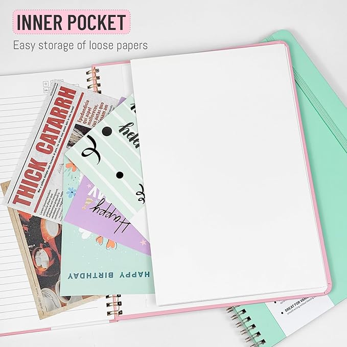 Spiral Notebook 8.5" x 11", A4 Lined Black Hardcover College Ruled Notebook for Work, 120 Pages 100GSM Large Thick Spiral Writing Journal for Women & Men