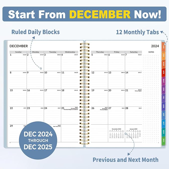 SUNEE 2025 Appointment Book, Quarter-Hourly, Weekly & Monthly - from January 2025 - December 2025, 8.5"x11" Weekly Planner, Flexible Cover, Note Pages, Pockets, Bookmark, Spiral Binding, Blue