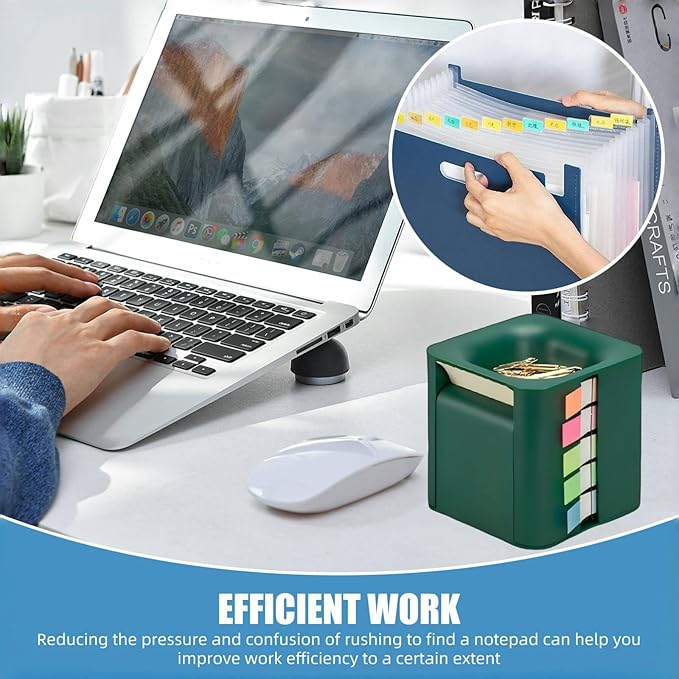 5-in-1 Sticky Note Holder for Desk - Pop Up Sticky Note Dispenser with Pop Up Post Its, Sticky Note Holder & Storage, Magnetic Absorber Case for On-The-Go Organization (Dark Green)