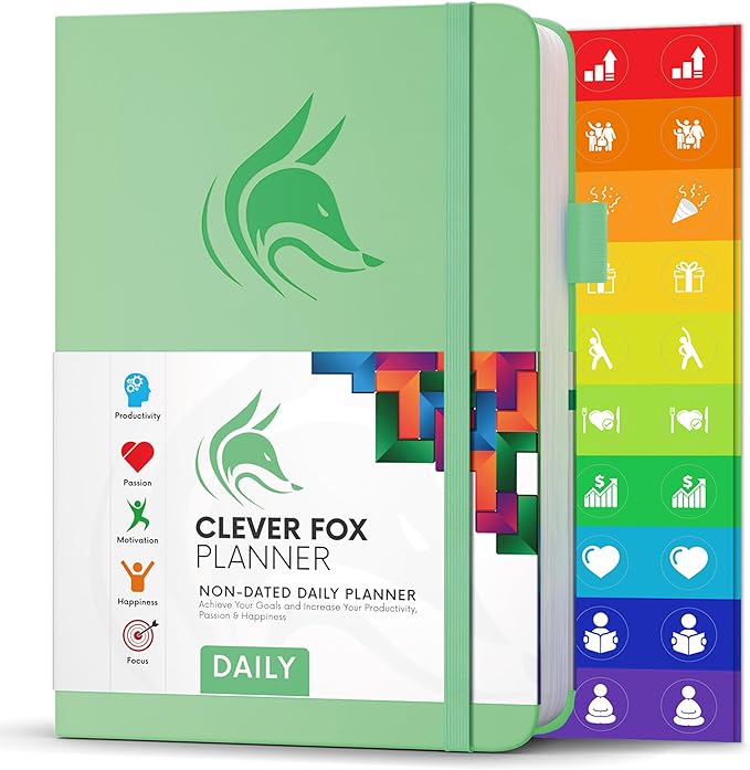 Clever Fox Daily Planner – Undated Planning Notebook with Hourly Schedule & to-Do List – Personal Day Task & Work Organizer, 6 Months (Mint Green)