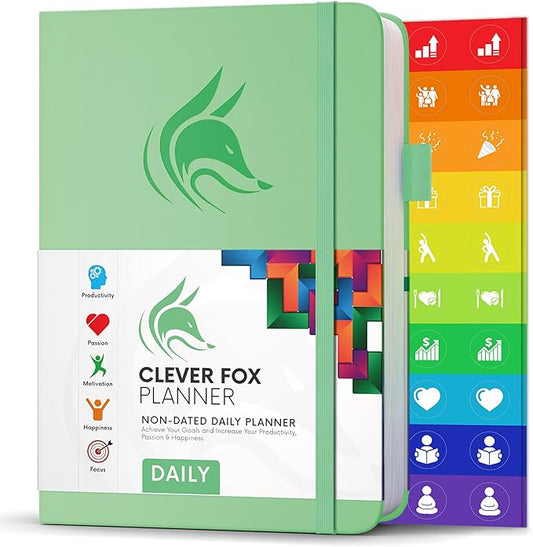 Clever Fox Daily Planner – Undated Planning Notebook with Hourly Schedule & to-Do List – Personal Day Task & Work Organizer, 6 Months (Mint Green)
