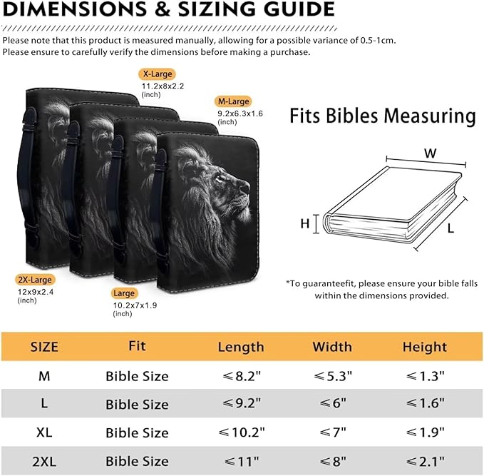 Lotusorchid Lion Print Faux Leather Bible Covers for Men, Portable Zippered Bible Carrying Case Bible Tote Bag for Women Girls, Christian Bible Study Accessories, Black, XL