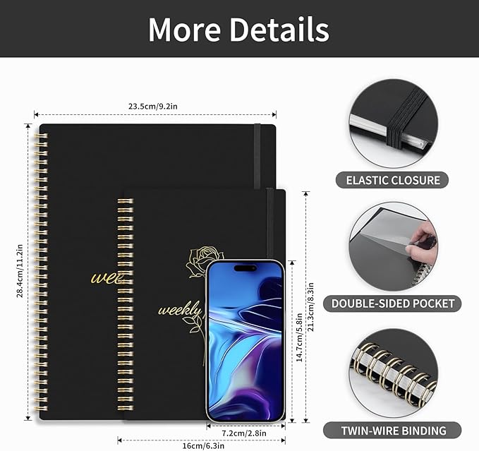 2025 Planner Weekly and Monthly, Calendar Planner with Monthly Tabs, 2025 Weekly Planner from Jan 2025 - Dec 2025, Weekly Monthly Planner with Spiral Binding- 6.3" X 8.5", Black