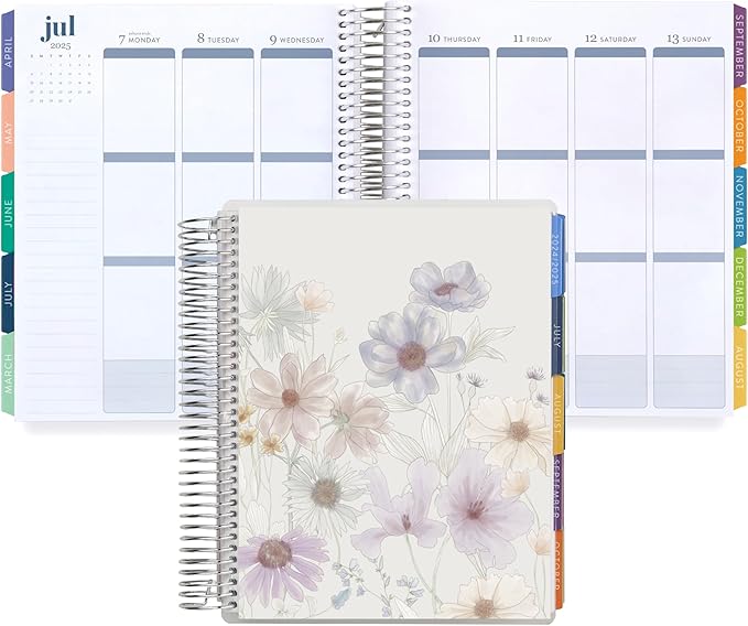 Erin Condren 12-Month Spiral Life Planner (Jan 2025 - Dec 2025) | 7x9 Weekly Planner with Monthly Calendars | Wildflowers Covers, Evolve Interior, Vertical Layout, Platinum Coil