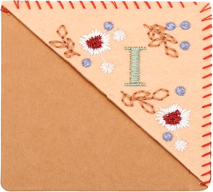 PATIKIL Personalized Embroidered Corner Bookmark, Cute Flower Felt Stitched Triangle Book Mark Page Marker for Women Men Book Lovers Teachers, Pink, Letter I
