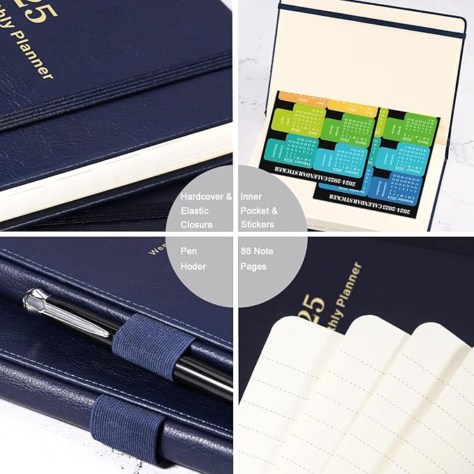 2025 Planner - Planner 2025 Weekly and Monthly with Stickers, 5.7" X 8.2", Jan 2025 - Dec 2025, 2025 Calendar Planner, Pen Holder, Inner Pocket, 44 Notes Pages - Blue