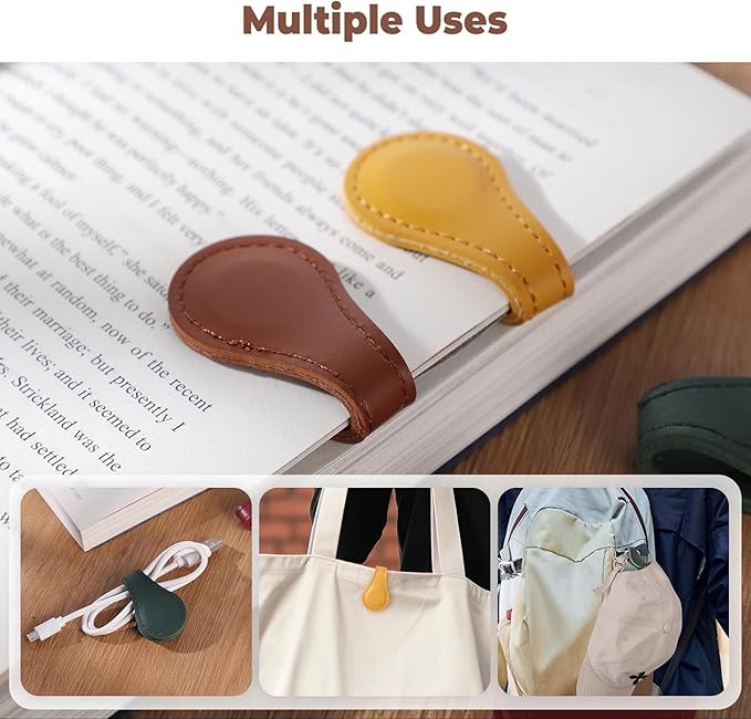 Personalized Magnetic Leather Bookmark, 26 Letters Custom Leather Bookmarks, Handmade, Leather Magnetic Bookmark for Book Lovers Readers Women Kid(Dark Yellow，I）