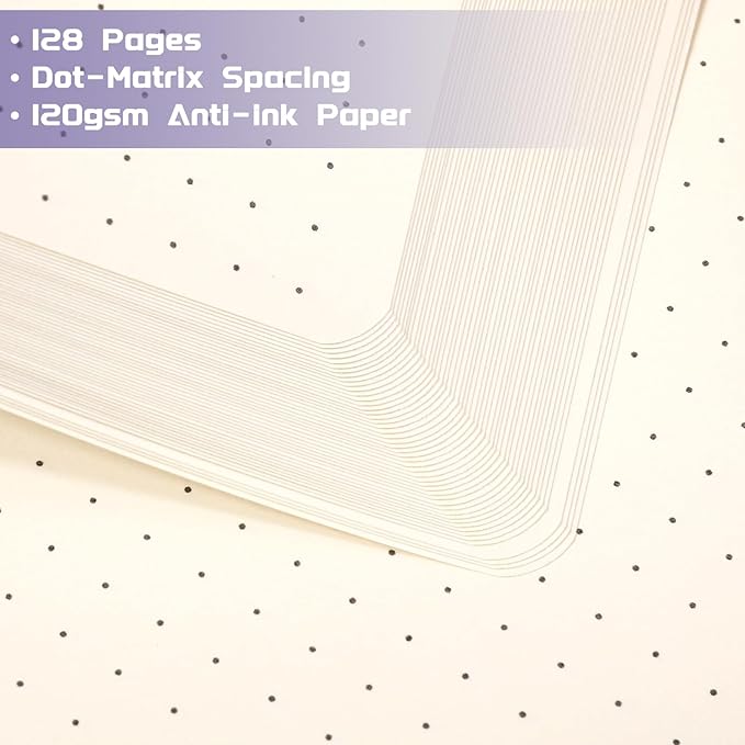 Dotted Journal/Notebook - Dot Grid Hard Cover Notebook, Premium Thick Paper with Fine Inner Pocket, Black Smooth Faux Leather, Pen Loop, 5.3'' x 8.26'' - Periwinkle