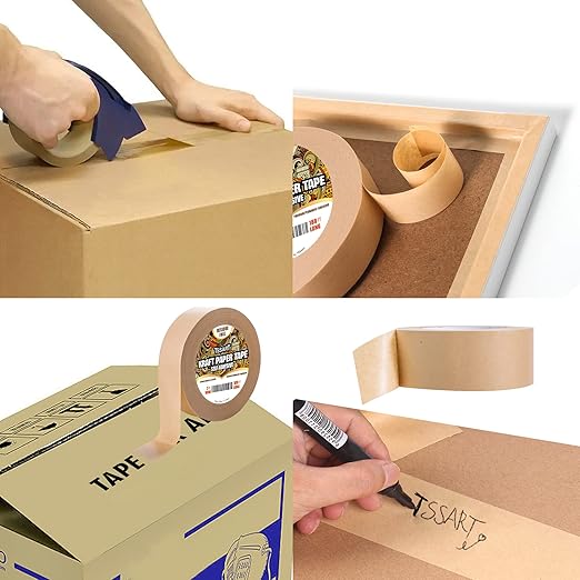 Kraft Paper Tape K49- Self Adhesive Brown Frame Backing Tape Packing Tape with Oxidation Resistance for Picture Framing, Masking, Sealing and Packaging Use - 2inch Wide 180FT Long