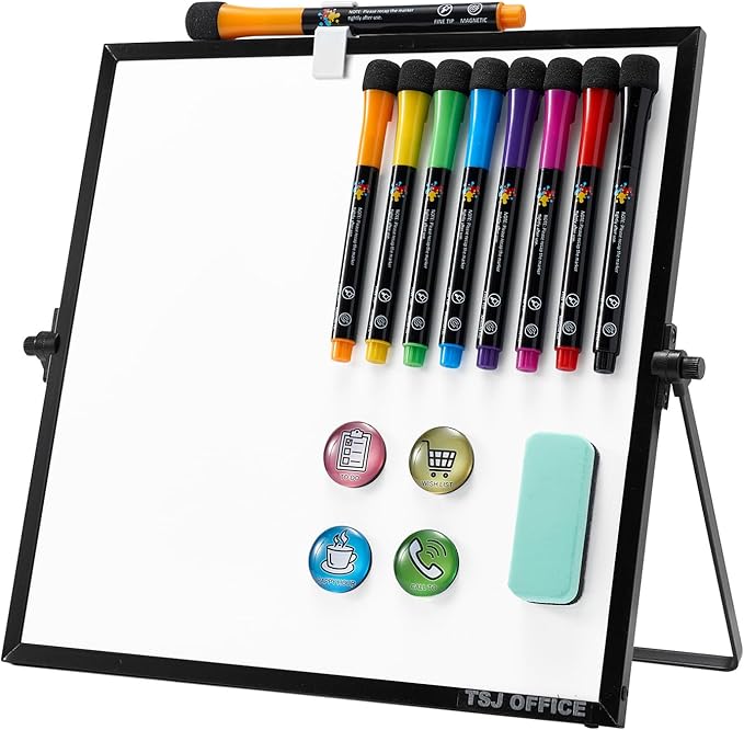 Small Magnetic Dry Erase Whiteboard – Mini Desktop Portable Easel Dry Erase White Board for Students Double Side to Do List Dry Erase Board with Stand for Office, School, Home 12 x 12 inches
