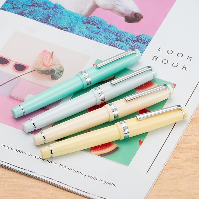 Jinhao 82 Yellow Acrylic Fountain Pen, Iridium Extra Fine Nib Classic Design Smooth Writing Pen with Ink Converter (Silver Trim)