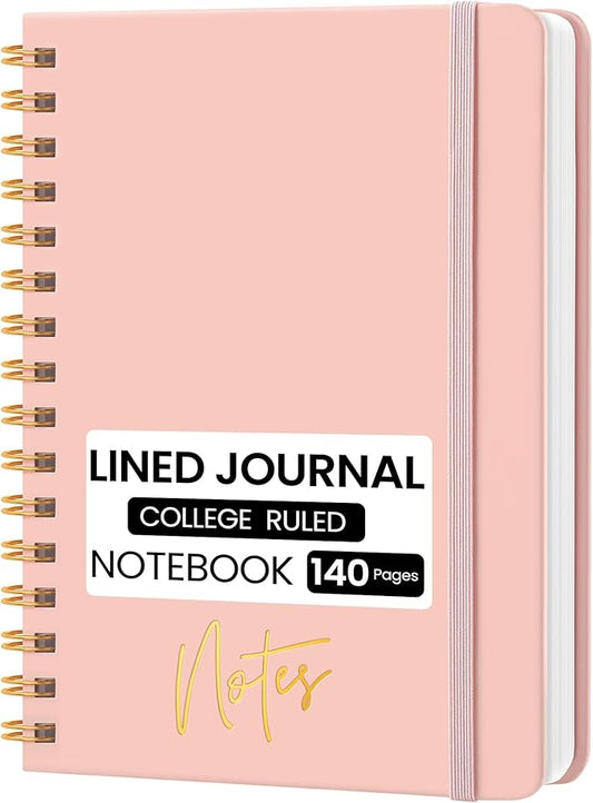 Lined Spiral Journal Notebook, A5 College Ruled Notebook for Journaling, Note-Taking, and Daily Planning, Durable Hardcover with an Elegant Design, Pink