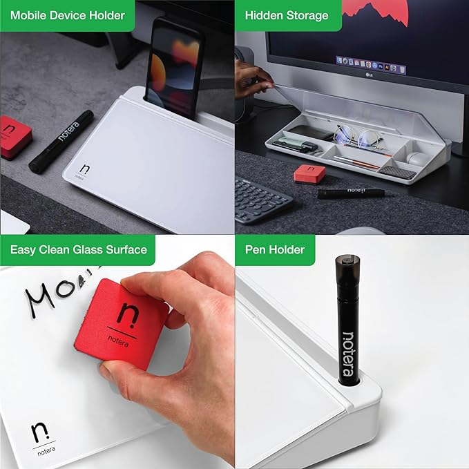 Wedge Desk Whiteboard Dry Erase Board, Glass Desktop Whiteboard with Storage - The Perfect Desk Board and Desk Buddy for Home, School and Office Accessories (White)