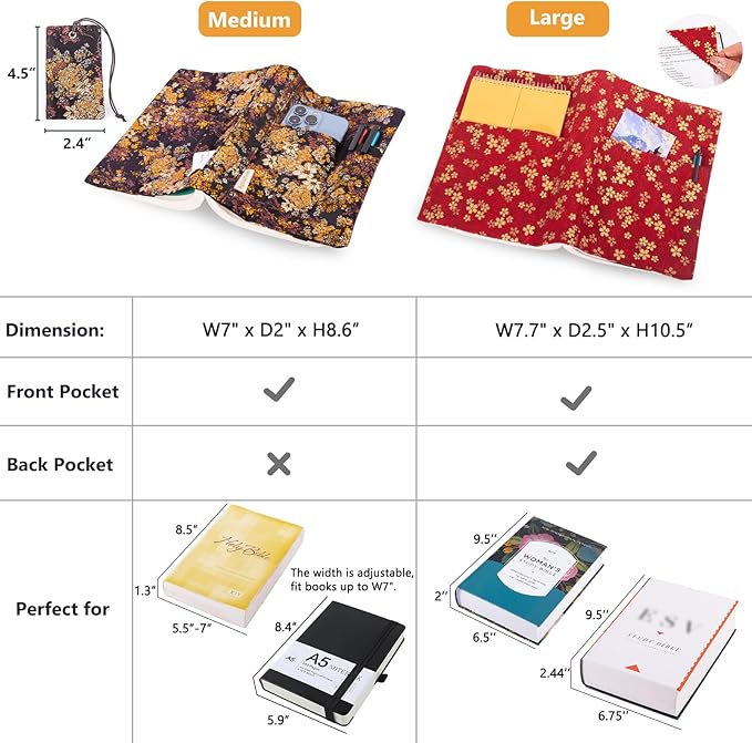 Book Covers with Cardholder - Fabric Dust Jackets for Books - Book Protector for Book Lovers - Book Covers for for Paperbacks,Hardcover,Bibles - Soft Cover Book Sleeve for AA Books