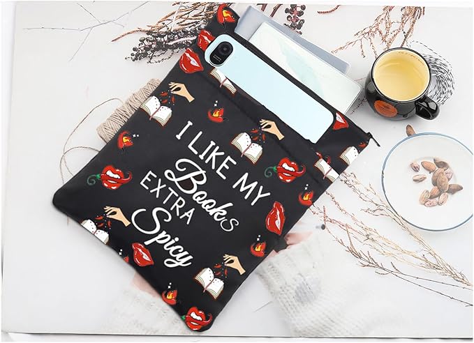 LQRI Spicy Book Lover Book Sleeve with Zipper Smut Slut Gift I Like My Books Extra Spicy Smut Reading Book Sack Bookish Gift