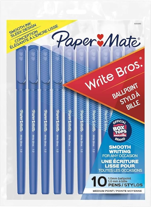 Paper Mate 9313499 Blue Medium Tip Write Brothers Stick Ballpoint Pens 10 Count