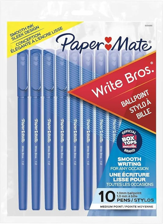 Paper Mate 9313499 Blue Medium Tip Write Brothers Stick Ballpoint Pens 10 Count