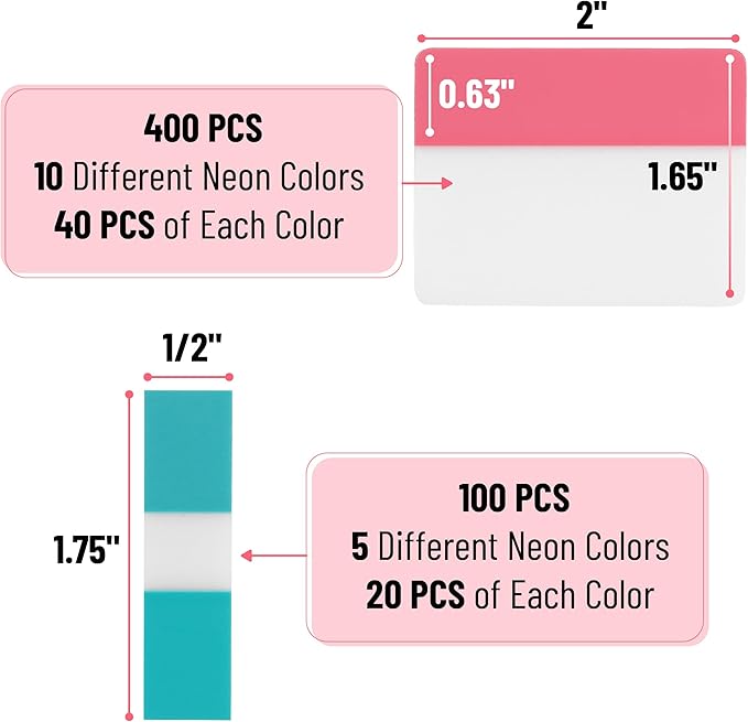 Mr. Pen- Sticky Index Tabs, 500 Pcs, 21 Sets, Colorful Sticky Tabs for Notebooks, Page Markers, Page Tabs for Binders, Page Tabs Sticky Tabs for Books, Notebook Tabs, Book Sticky Tabs for Notebooks