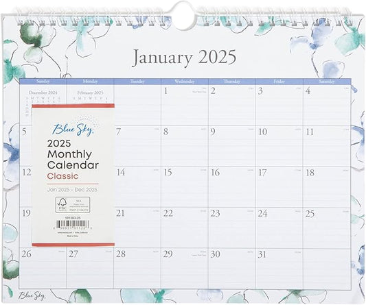 Blue Sky 2025 Monthly Wall Calendar, January 2025 - December 2025, Durable Twin Wire Binding, 11" x 8.75", Perfect For Home, Office And Classroom, Lindley