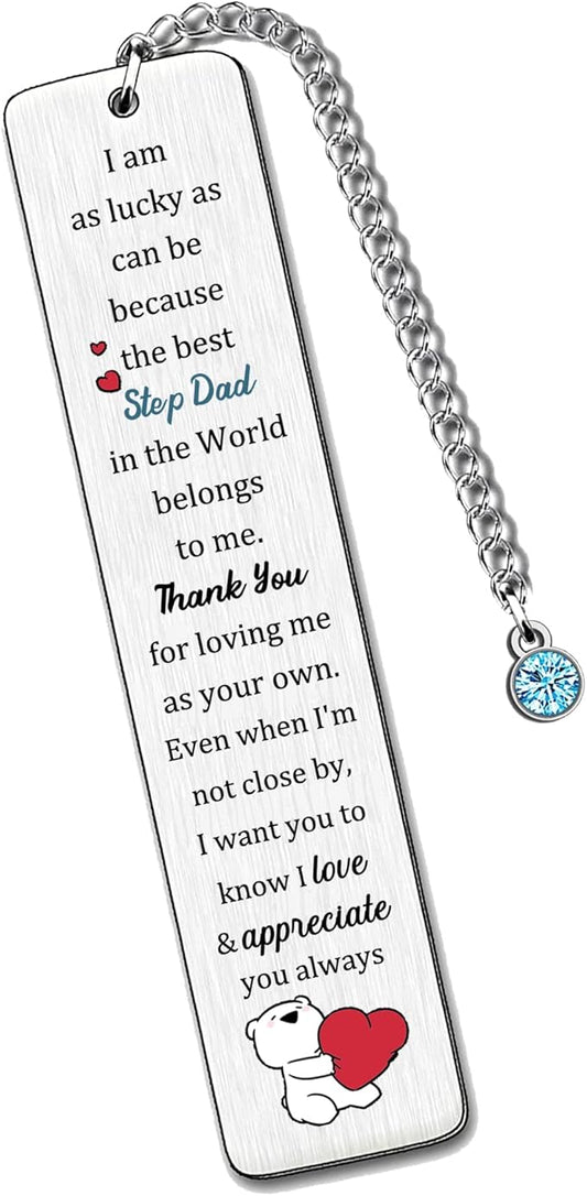 Step Dad Bookmarks Fathers Day Gifts Bookmarker Birthday Retirement Appreciate Love Quotes Keepsakes Personalised Thank You for Loving Me as Your Own Christmas Thanksgiving Men Book Lover Accessory