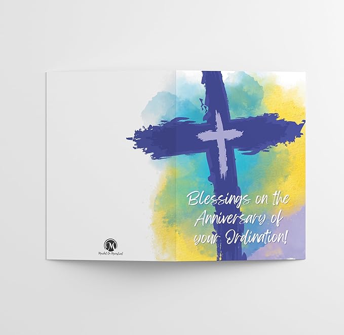 M Market On Mainstreet Christian Ordination Card w/Envelope, 5x7 inches, Made in the USA (Watercolor Ordination Anniversary, Single Card)