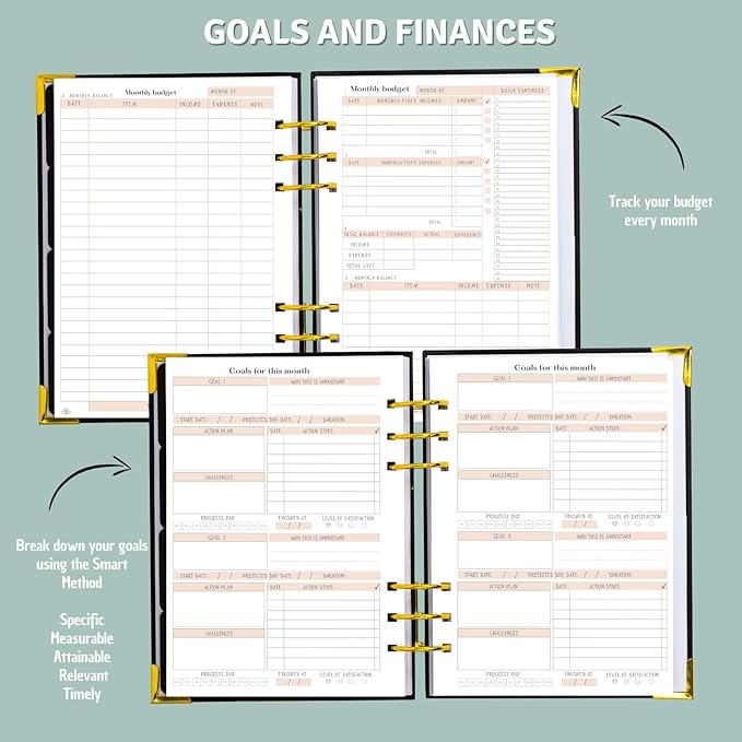 Bossy Girl Journey - Goal Planner Undated Weekly and Monthly Journal - Habit And Budget tracker - A5 Size Format To Beat Procrastination, Stay More Focused and motivated & Ebook with tips. (Black)