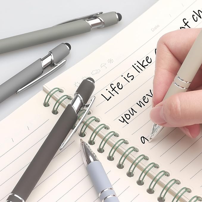 Ballpoint Pen 2-in-1 Stylus Retractable Ballpoint Pen with Stylus tip, Metal Stylus Pen for Touch Screens, 1.0 mm Black Ink (Pastel Color) 6 Pack