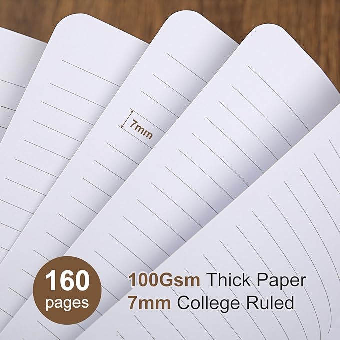 Spiral Notebook College Ruled Soft Cover Suede Aesthetic Note book 160 Pages 8.5" x 6.34" For Work Note taking,Journals For Writing School Office With Double-Sided Pocket,100GSM Thick Paper