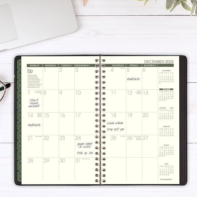 AT-A-GLANCE 2025 Appointment Book Planner, Weekly & Monthly, 5" x 8", Small, Hourly, Recycled, Black (70100G0525)