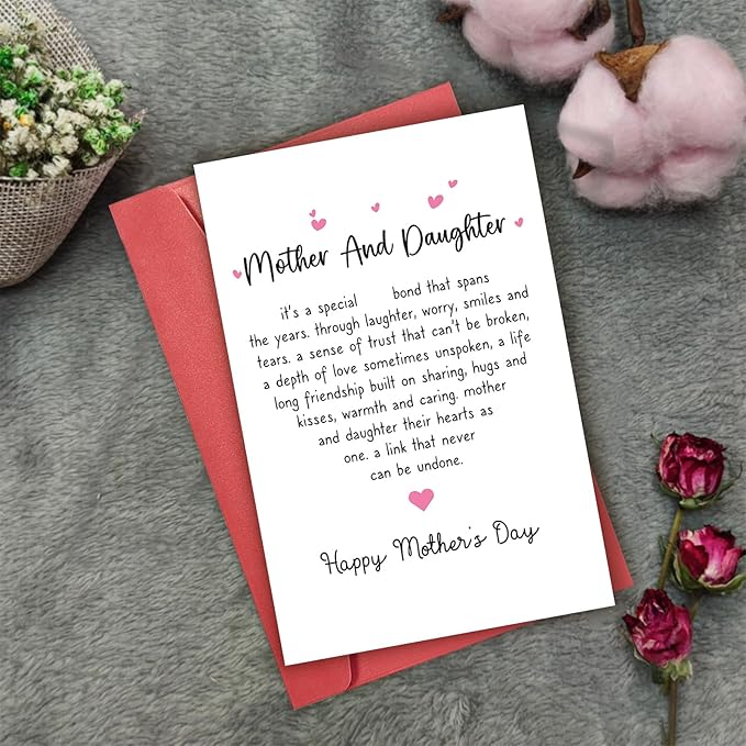 Funny Mother’s Day Card for Her, Mothers And Daughter Card, Poem Happy Mothers Day Card, Mother And Daughter Their Hearts As One