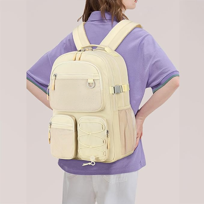 Lohol Water Resistant Backpack with Mulitiple Pockets for Travel Outdoor College, 15.6 inch Laptop Bookbag for Girl and Women (Beige