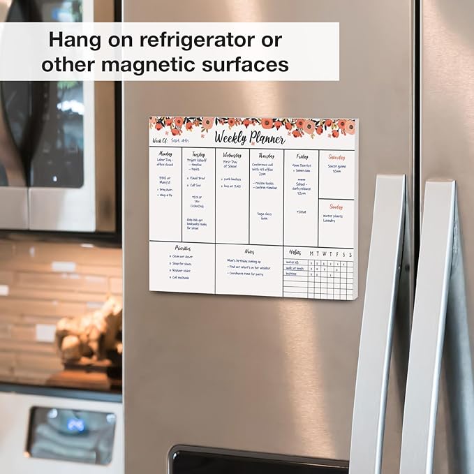 Global Printed Products 8.5" x 11" Horizontal to-Do List and Weekly Planning Pad, 60-Sheets, Peach & Pink Floral